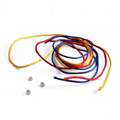 Ata Kendama - Basic Silk String Pack + bead – 3 ate cu 3 stoppere - Rosu-galben-albastru