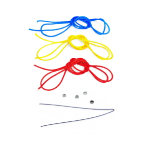 ata pentru kendama, 3x70cm cu 3 bilute si un spiner, culoare albastru-galben-rosu